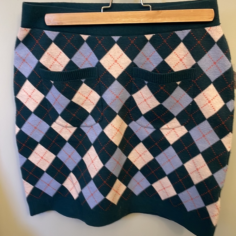 LAST CHANCE! Free People argyle Hunter green, blue and cream mini skirt NWT